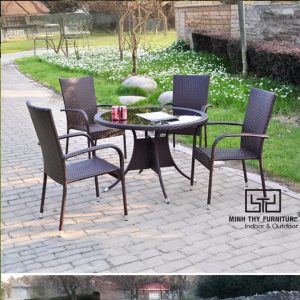 Bàn Ghế Cafe Nhựa Giả Mây MT272