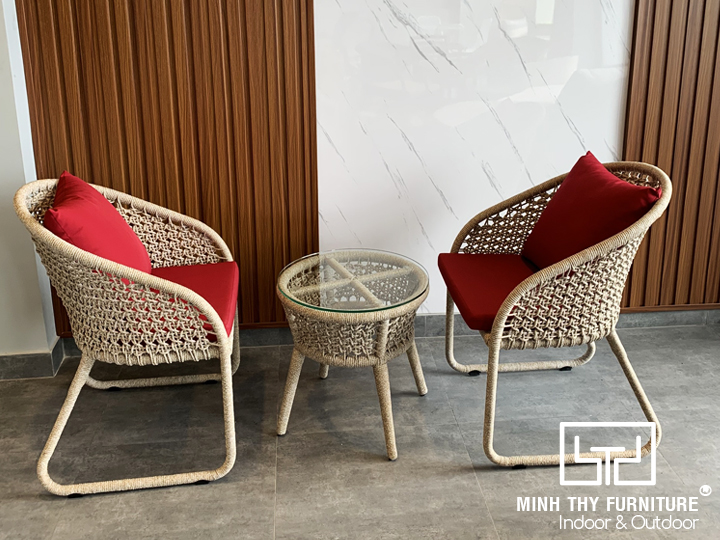 Bàn Ghế Cafe Đan Dây Dù Sân Vườn MT2A274 Bàn Ghế Cafe Đan Dây Dù Sân Vườn MT2A274