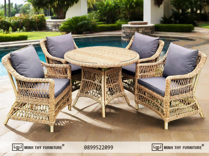 Bộ bàn ghế cafe sân vườn Hà Nội – Chọn mẫu giả mây đẹp, bền tại nội thất Minh Thy